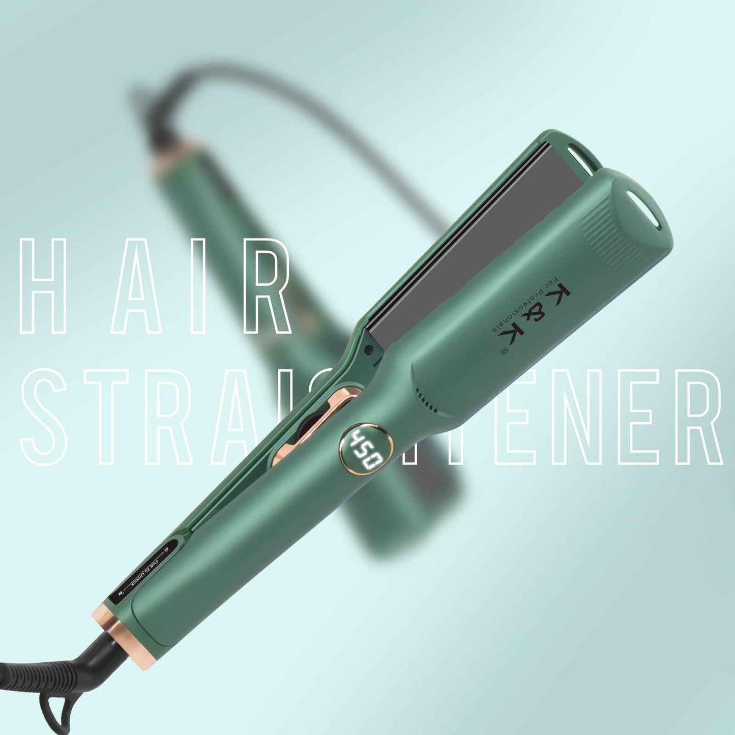 K&K Hair Straightener with LED Display Adjustable Temperature 1.5 Inch Wide Flat Iron for Thick Hair Tourmaline Titanium Dual Voltage 60min Auto Shut Off