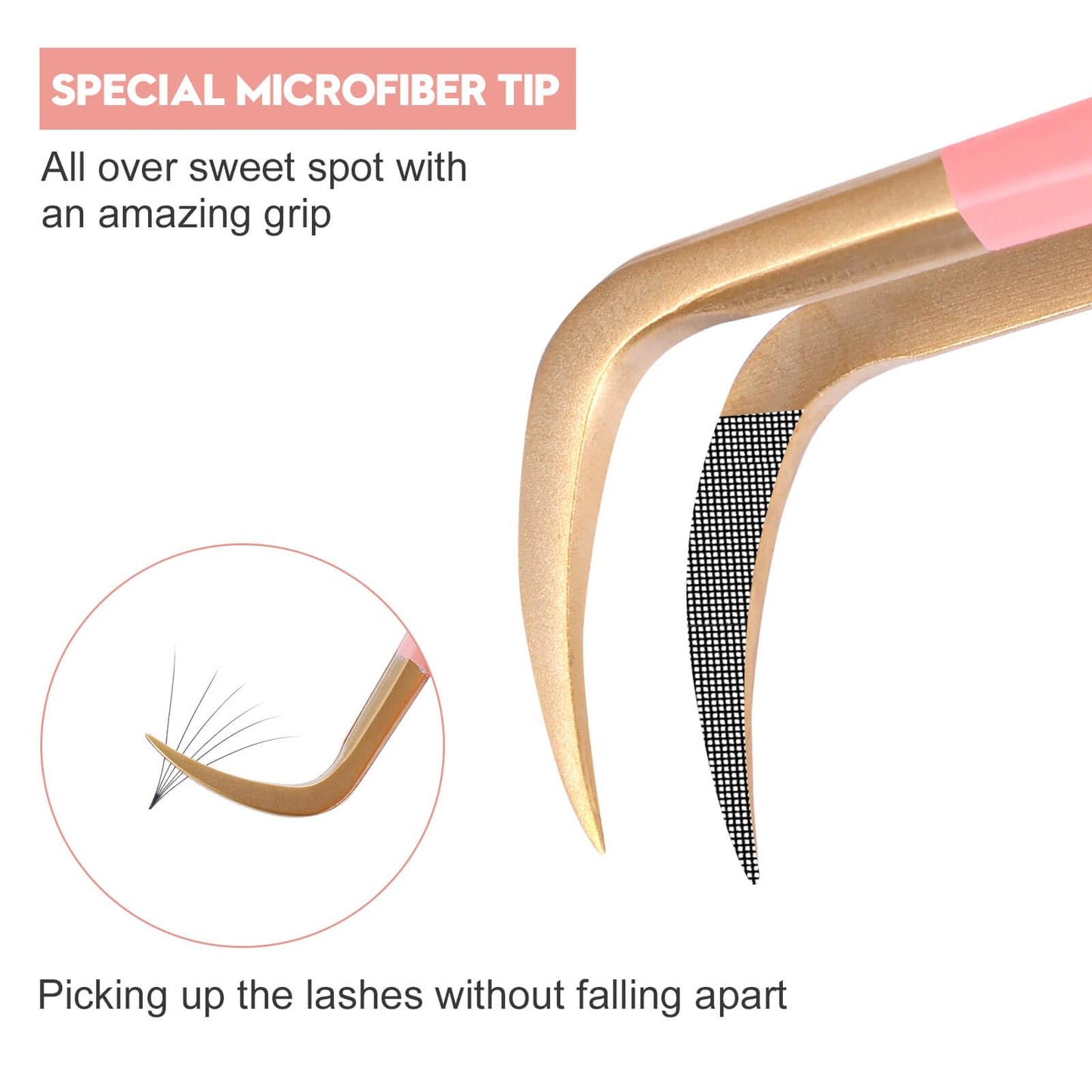 Ms.Queen Lash Tweezers for Eyelash Extensions,Fiber Tip Master Volume Lash Extension Tweezers with Diamond Grip
