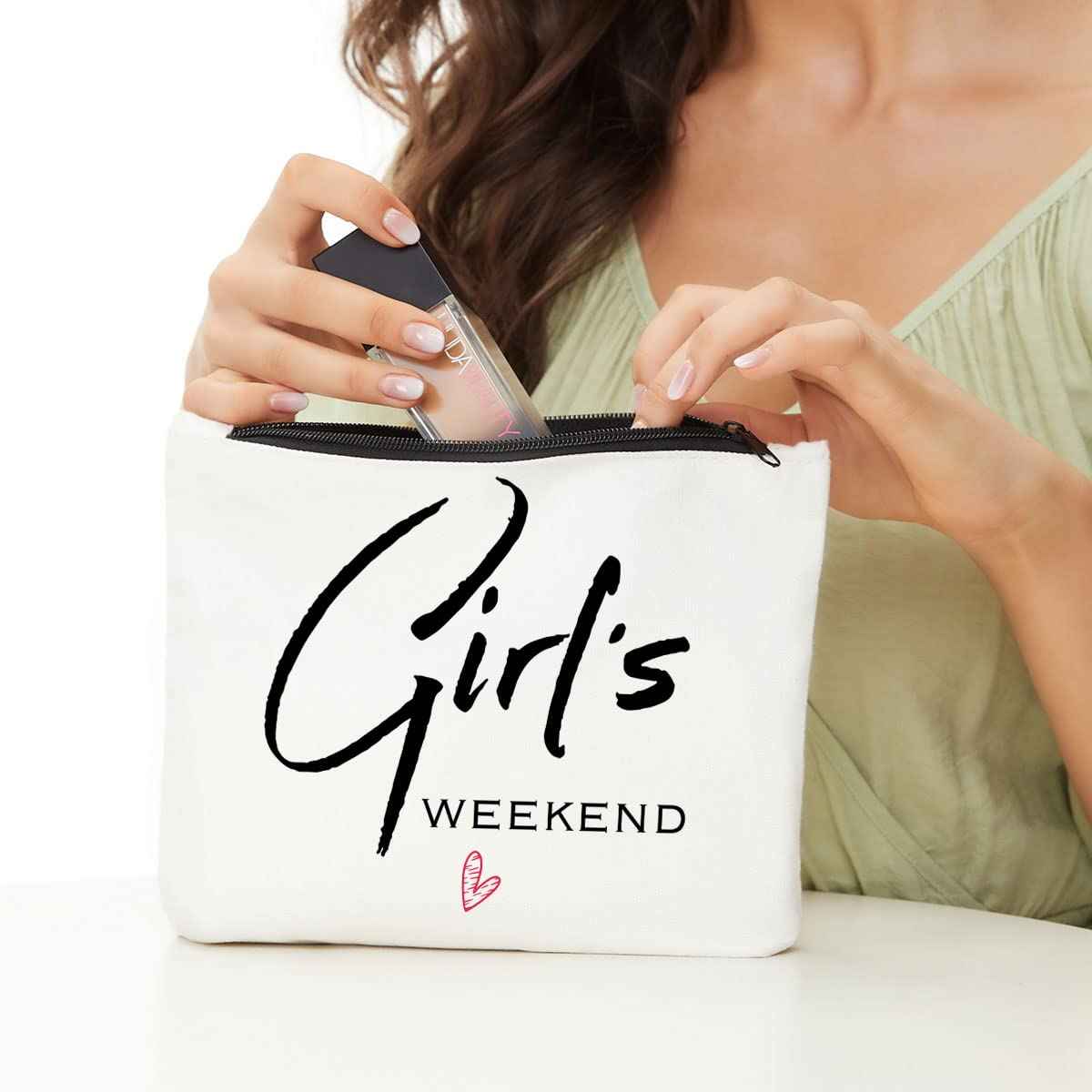 JIUWEIHU Maid of Honor Gifts - Bachelorette & Wedding Gift for Bride's Sister & Besties - Girl's Weekend Makeup Bag