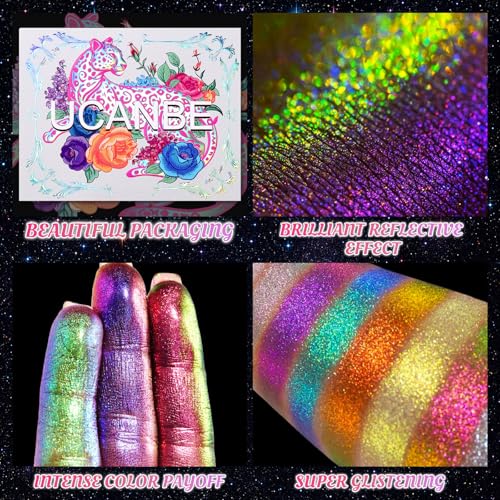 UCANBE Chameleon Multichrome Eyeshadow Palette, 10 Colors Shifting Chromatic Sparkling Metallic Eye Shadow, Multi-Use Blendable Holographic Glitter Shimmer Eye Makeup Palllet (Lunar Mirage)