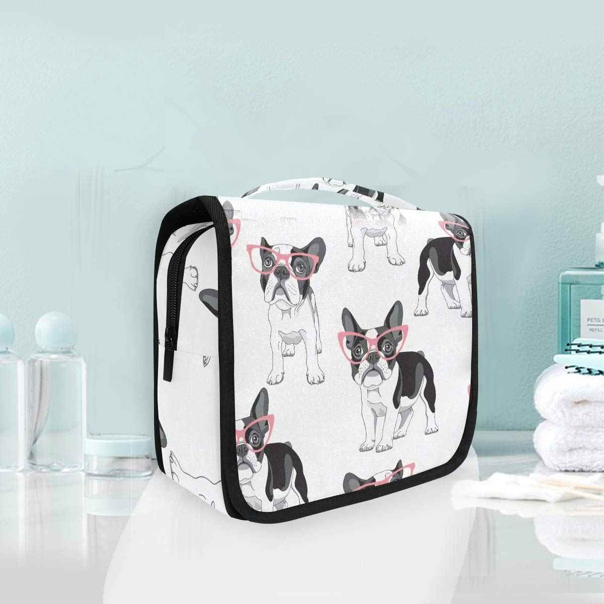 Bardic Hanging Travel Toiletry Bag Fashion French Bulldog Large Capacity Makeup Cosmetic Bag Portable Toiletry Kit Organizer