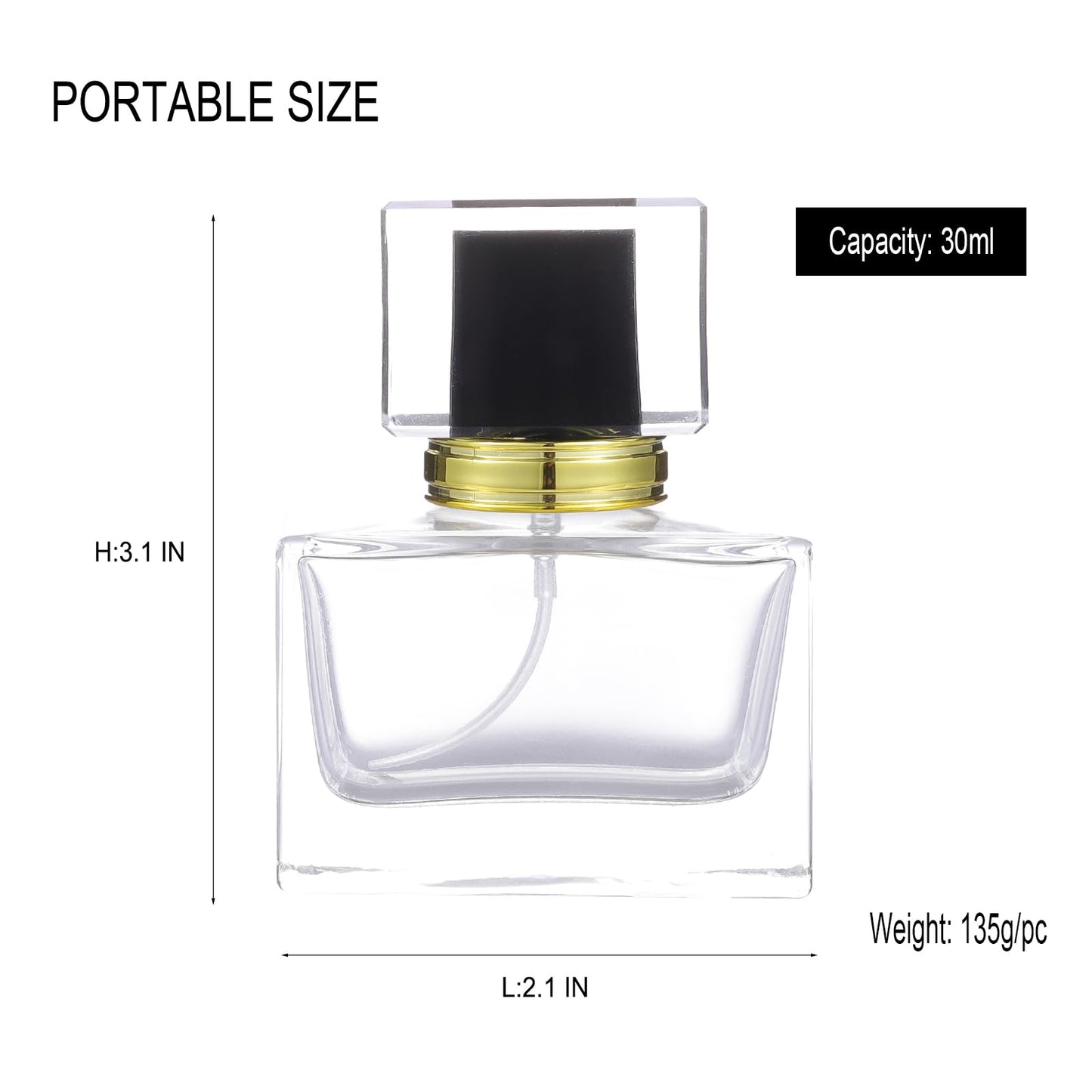 YWG Stone 30ml 1.02oz Refillable Perfume Atomizer Large Perfume Bottle for Essential Oils Perfumes Empty Clear Glass Mist Spray Bottle for Traveling Outgoing 6 Pack