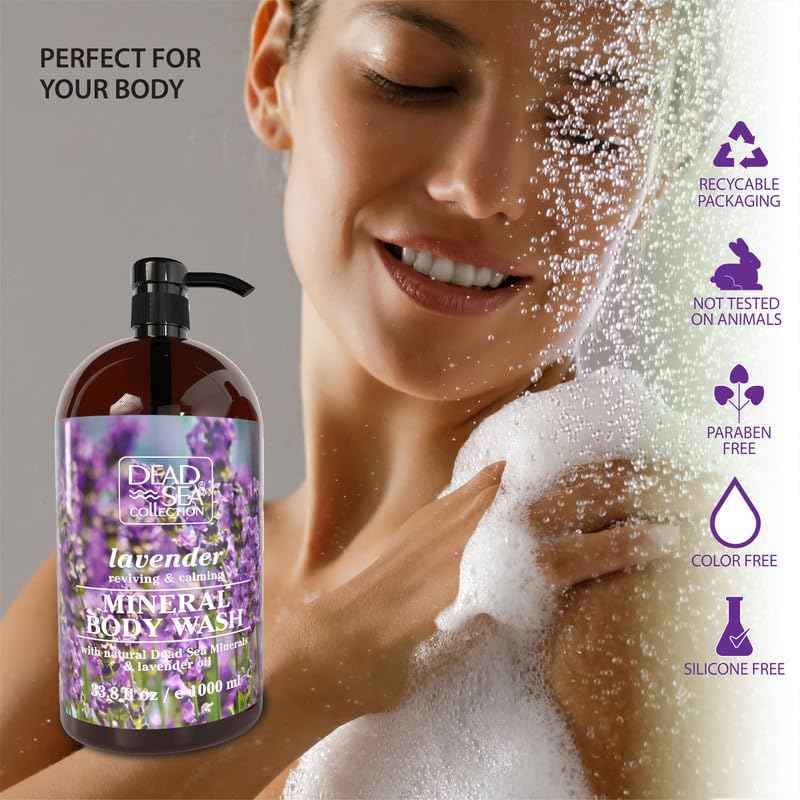 Dead Sea Collection Lavender Body Wash for Women and Men - with Pure Dead Sea Minerals and Lavender Oil - Gentle Cleanses and Moisturizes Skin - Pack of 2 (67.6 fl. oz)