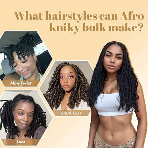 Afro Kinkys Bulk Human Hair, 20 inch 50 Gram 4c Curly Hair for Permanent Sister Locs/Mini Twists/Braids Can Dye and Bleach (Natural Black, 20 Inch)