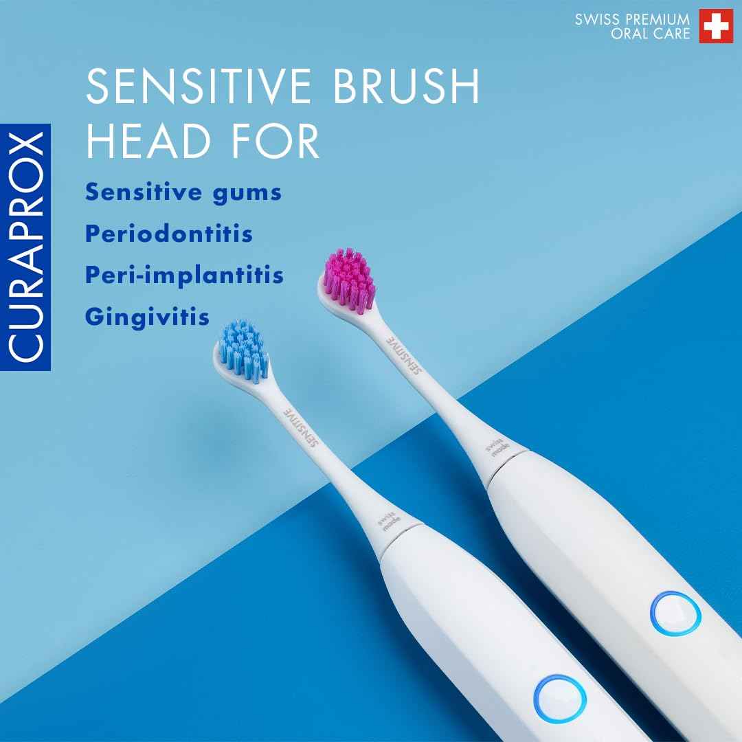 Curaprox Hydrosonic Brush Heads Rainbow Sensitive Duo – for Gentle Gum Care & Effective Cleaning | Blue/Pink, 2-Pack | Compatible with All Curaprox Sonic Models | Swiss Made