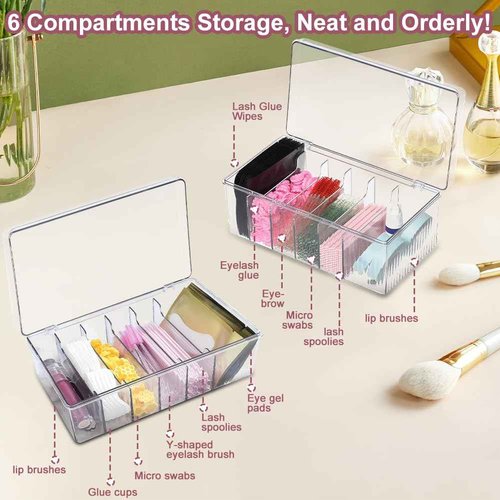 zxbaers Acrylic Lash Extension Organizers and Storage, 2PCS False Eyelash Supplies Container,Eyelash Cart Organizer with 2PCS Tweezers and Sticky Notes,Neatly Store and Organize Your Lash Supplies