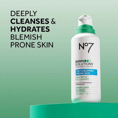 No7 Derm Solutions Daily Detox Foaming Face Wash - Gel Facial Cleanser Formulated with Ceramides, Niacinamide & Adaptogens To Help Maintain Moisture Barrier - For Oily & Blemish-Prone Skin (16 Fl Oz)