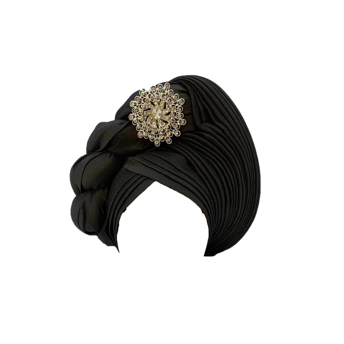 Nigerian for Women Turban Head Wrap Hats with Diamond African Gele Headties Female Handmade Sewing Women Hats for Party (US, Alpha, One Size, Black)