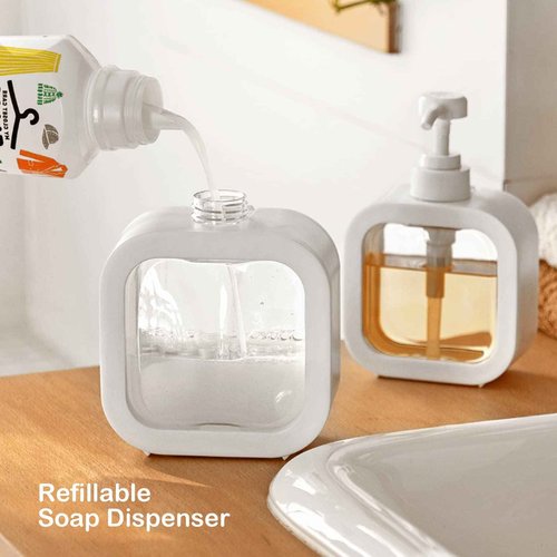 Octonyluck Soap Dispenser, Refillable Hand Soap Dispenser for Bathroom and Dish Soap Dispenser for Kitchen Sink, Liquid Soap Dispenser with Waterproof Label, White Bathroom Dispenser 10 Oz