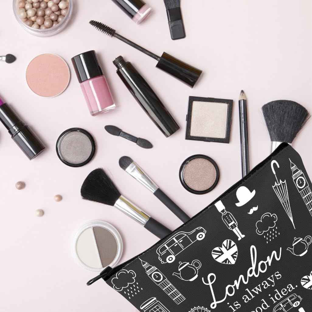 TSOTMO London Travel Gift London City Skyline London Is Always A Good Idea Zipper Pouch Makeup Bag (BLK-London)