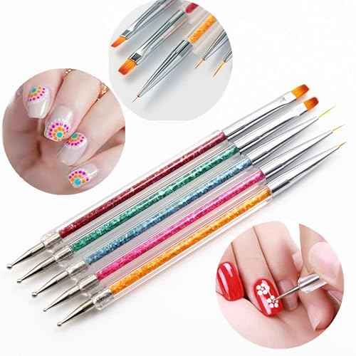 Resin Nail Art Palette with 5 Pcs Nail Art Painting Drawing Brushes, Nail Polish Mixing Palette Double-Ended Dotting Pen Nail Art Liner Brush Nail Drawing Brushes for Nail Art Design