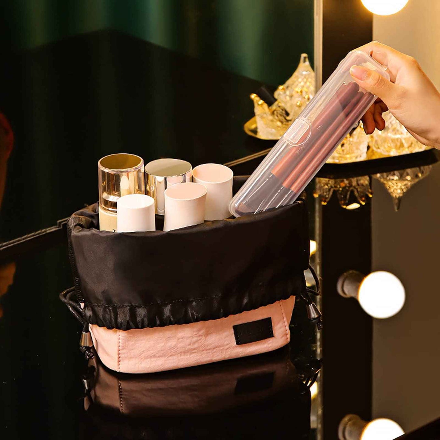 Portable Travel Cosmetic Brush Holder Dispenser Cutlery Storage Jar with Transparent Lid - Fixed Frame - Cotton Swab & Dental Floss Box - 3 pcs (8.4x1.9x1.2 in)