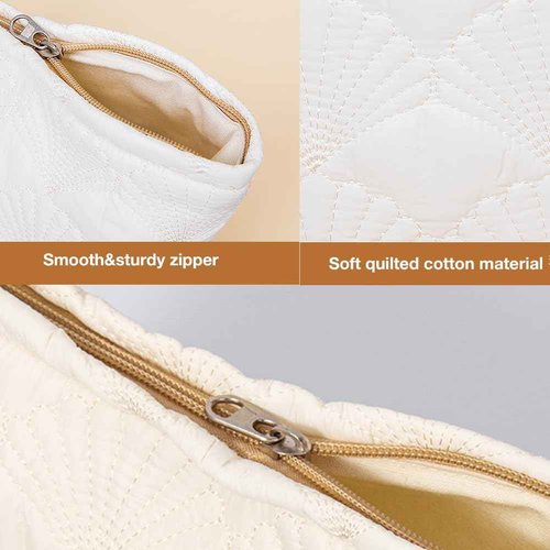 FITINI Makeup Bag Travel Large Portable Quilted Floral Print Cosmetic Organizer Cute Pouch for Women Soft Cotton Zipper Waterproof Toiletry Storage Bags,White Shell