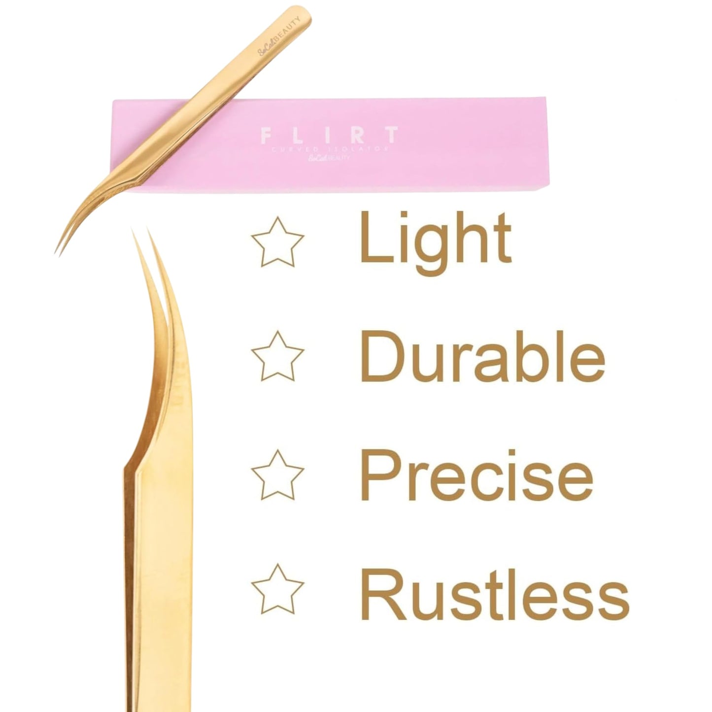 Flirt Curved Isolation Lash Tweezer by SoCal Beauty | Gold Professional Eyelash Tweezer for Eyelash Extensions, Hand-Tested with MM Guide – Lash Artist’s Favorite Precision Eyelash Applicator