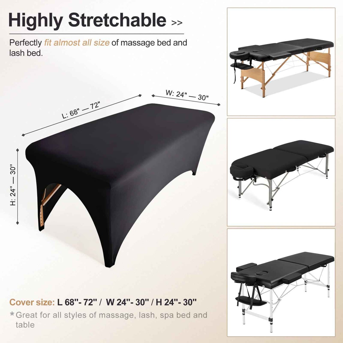 2-Piece Spa Bed Cover Professional Lash Bed Cover Stretchy Massage Table Cover Beauty Bed Protective Topper, Excellent for Lash Extension, Spa, Massage, Beauty Salon, Wax, Tattoo (Black)