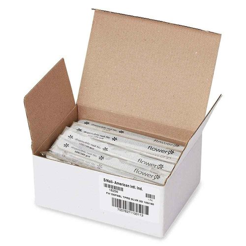 Flowery Disposable High-Speed Shiner, Dual-Grit 100/180 Nail Files, Individually Wrapped, Single-Use, 100 ct
