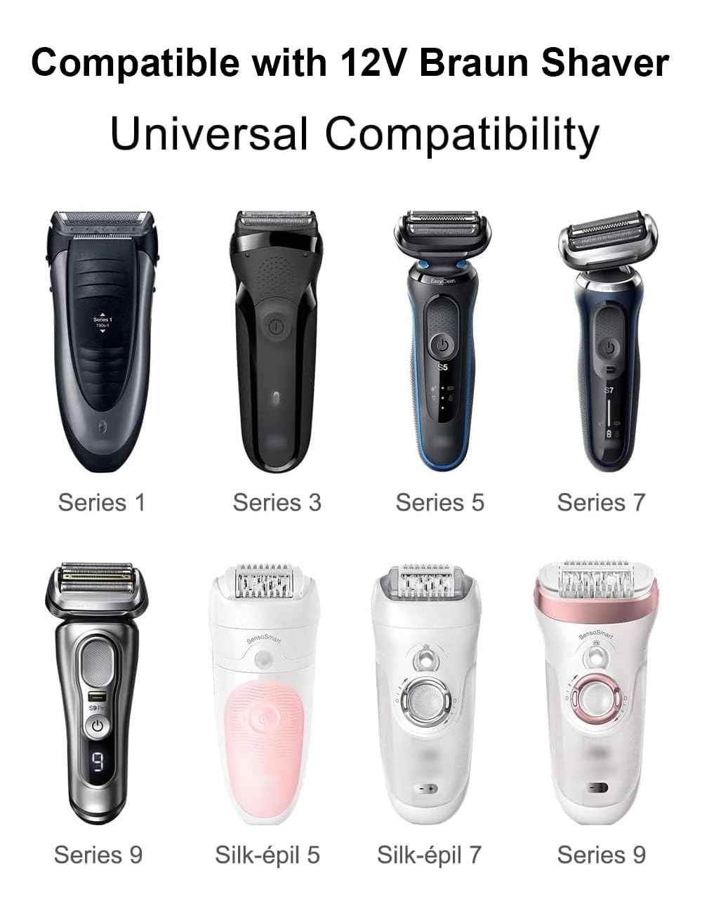 IBERLS 12V Charger Compatible with Braun Shaver and Silk-épil Series 9 7 5 3 1, Series 3, Series 5, Series 7, Series 9 3040s 5018s 7865cc 9290cc, S9 S7 S5 S3 S1, Replacement Charging Power Cord 5FT