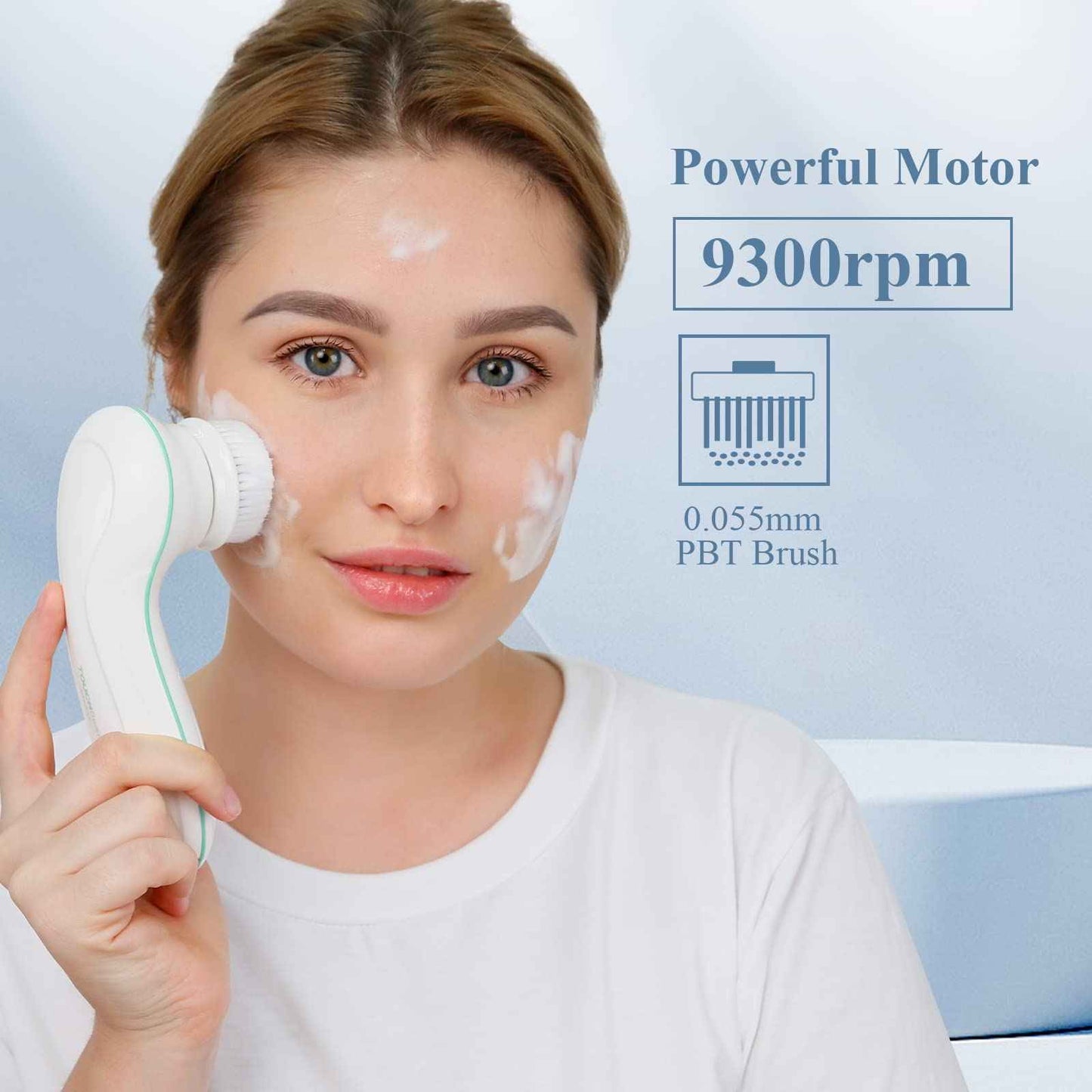 TOUCHBeauty Facial Cleansing Brush Electric, Face Cleansing Brush with Stand, 3 Brush Heads, 2 Speeds, IPX5 Waterproof, Battery-Powered, Suitable for All Skin Types, TB-0759D