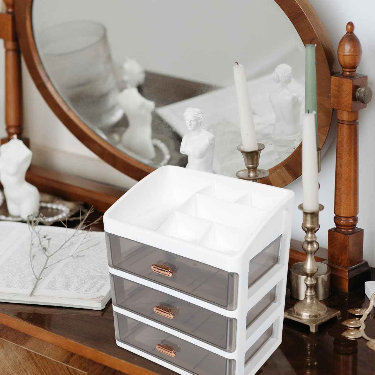 HOLIDYOYO Countertop Cosmetic Organizer Box with Transparent Drawers Multi-Layer Makeup Storage for Skincare Office Supplies Bedroom and Bathroom