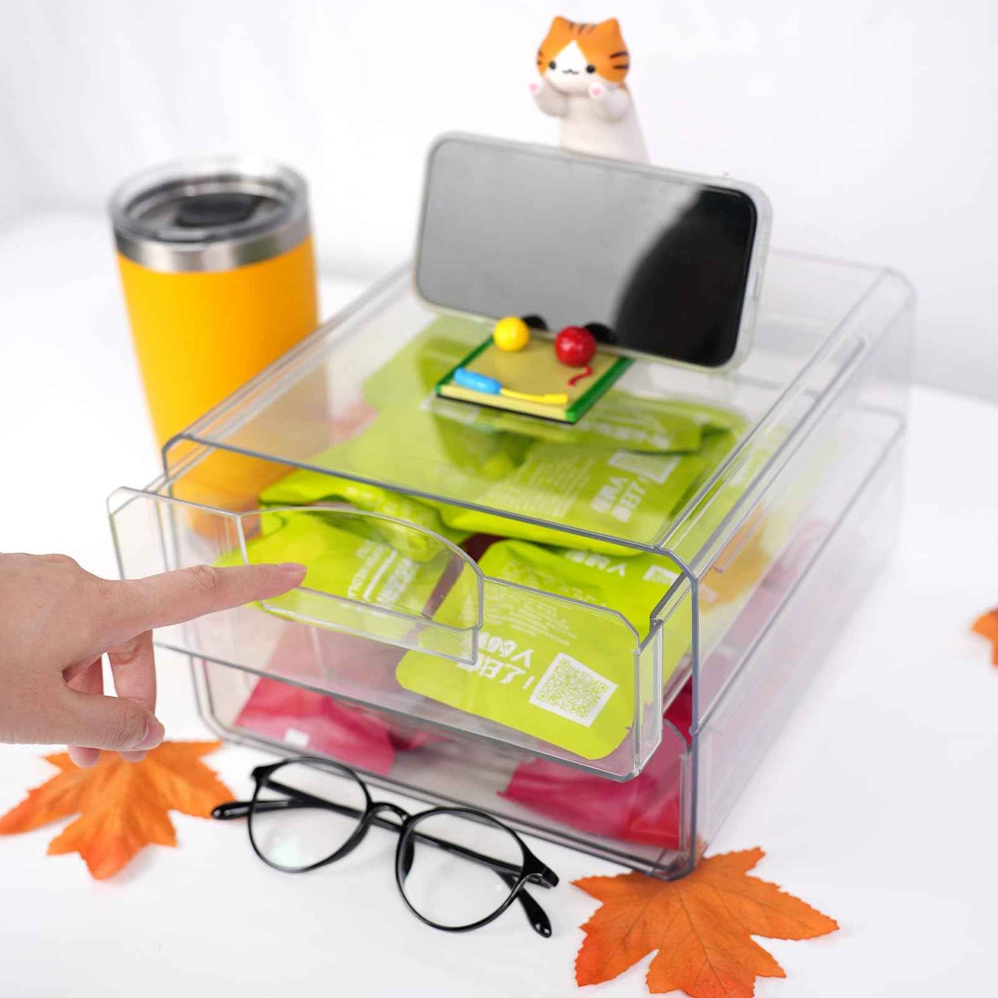 Clear Stackable Storage Drawers,Acrylic Makeup Drawer Organizer with 2 Drawers,Stackable Storage Bins for Skincare,Cosmetics,Beauty Supplies,for Vanity,Bathroom,Kitchen Countertop,Pantry Organization