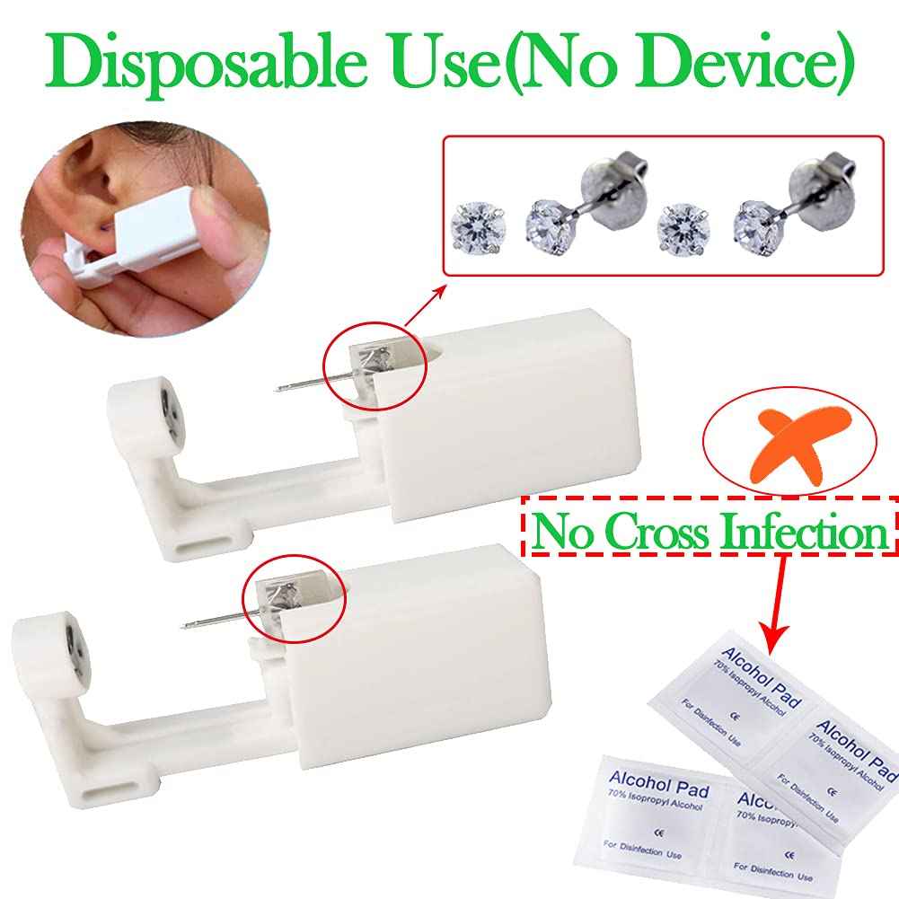 Ear Piercing Gun, 2PCS Self Ear Piercing Kit Ear Studs Kit Disposable Safe Hypoallergenic Stainless Steel Ear Gun Piercing Kit Tools 4mm,Gifts for Friends…
