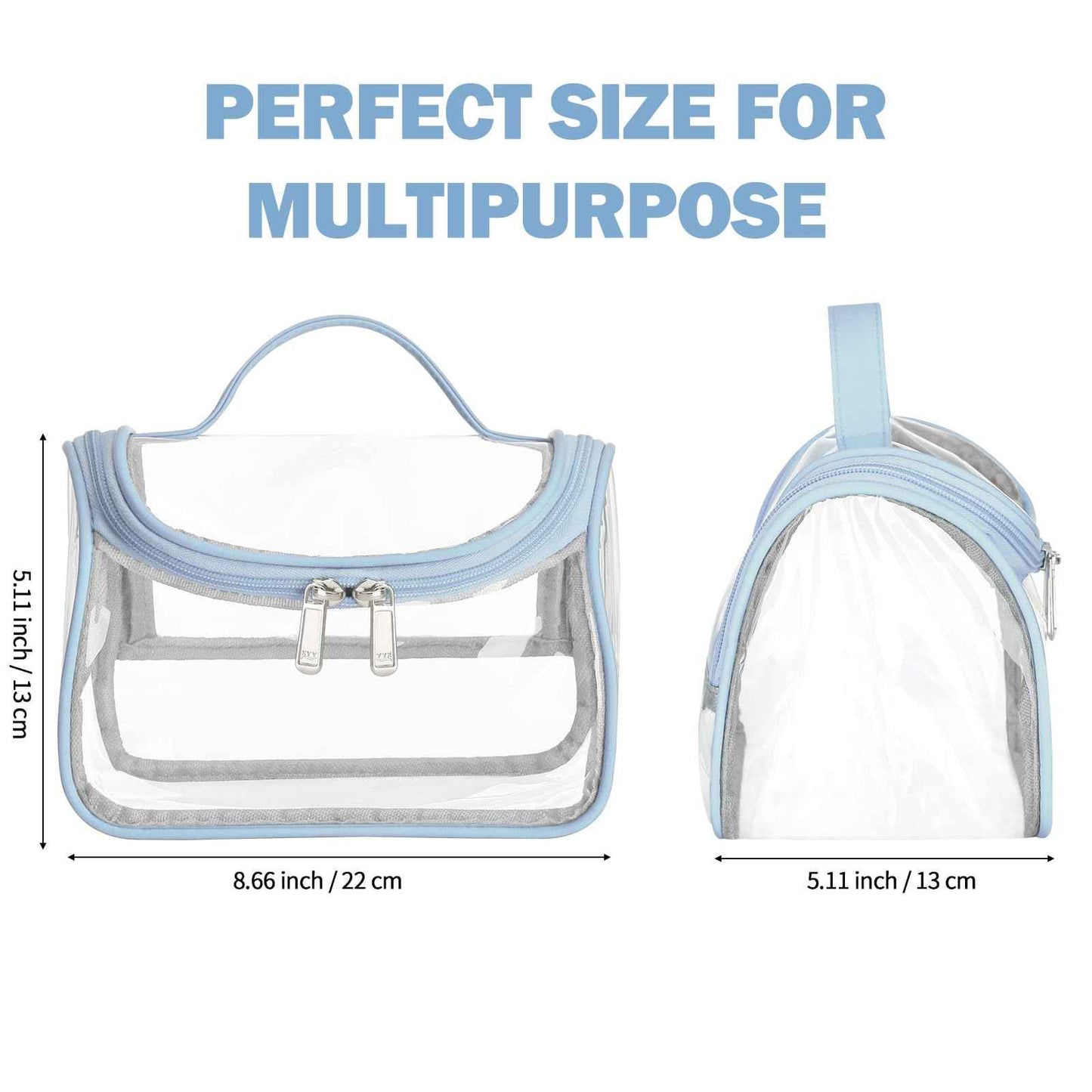 HAOGUAGUA Heavy Duty Clear Cosmetic Bag Waterproof Transparent Travel Makeup Toiletry Organizer Bag (Blue-1pcs)