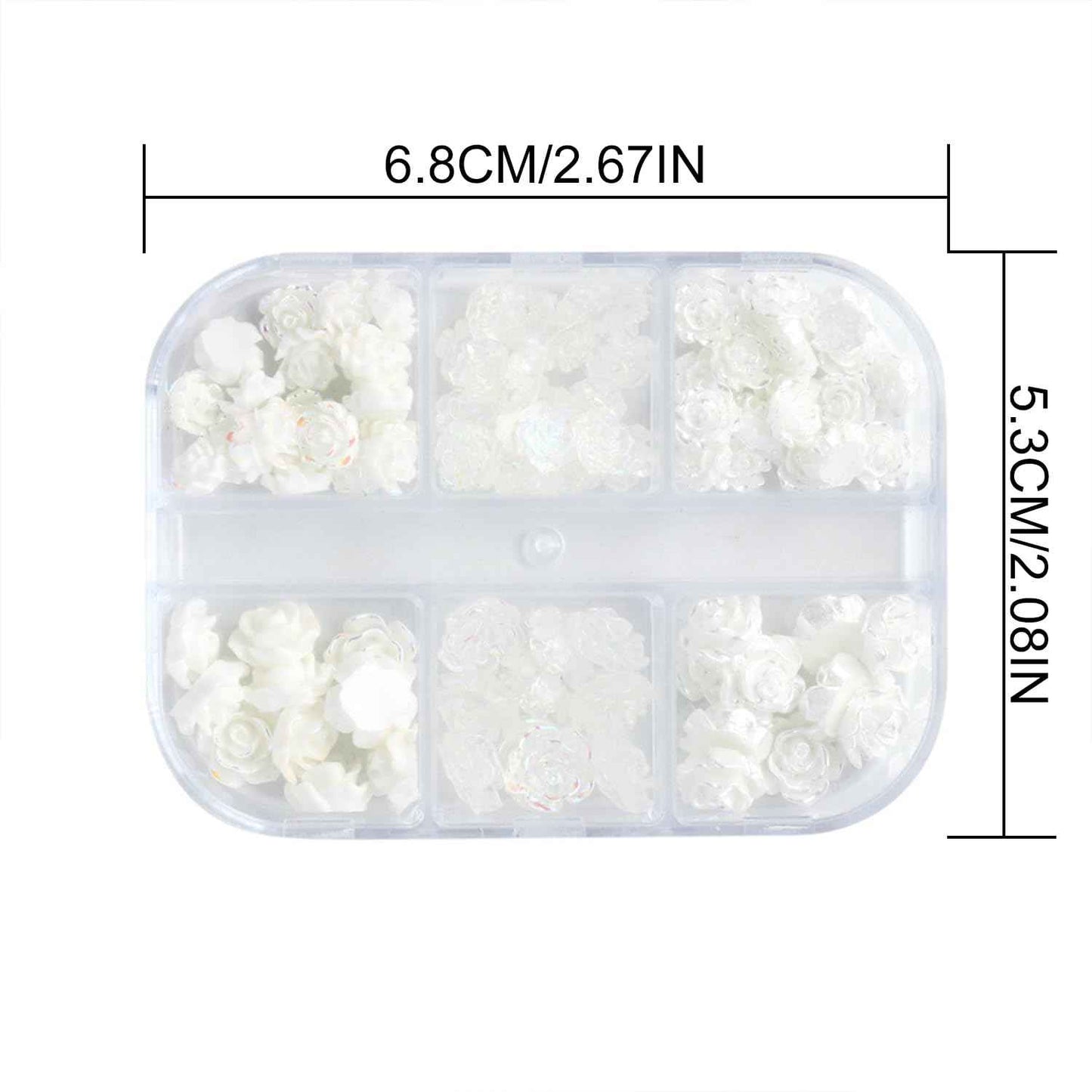 Tyuimhx Flowers Nail Charms 3D Resin White & Aurora Clear Rose Designs Nail Art Charms for Acrylic Nails Flatback Floral Nail Supplies for Women DIY Manicure Decorations Crafts (6 Grids)