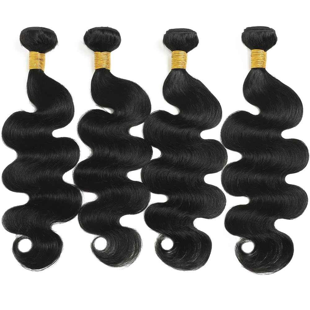 Body Wave Bundles Human Hair 8 10 12 14 Inch Human Hair Bundles 100% Unprocessed Brazilian Virgin Quick Weave 4 Bundle Human Hair Extensions for Black Women Natural Color