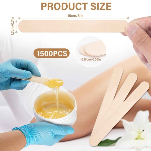WoBiogHo 1500 Pcs Wooden Wax Sticks 6-Inch Jumbo Wood Waxing Stick Wax Spatulas Applicator Multi-Purpose Wood Popsicle Craft Sticks for Body Hair Removal, Tongue Depressors and Craft Projects