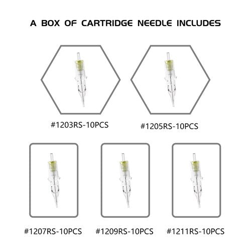 BIGWASP (4th Gen) 50pcs Assorted Disposable Cartridge Tattoo Needles Round Shader Mixed 3RS 5RS 7RS 9RS 11RS (#12 Standard RS)