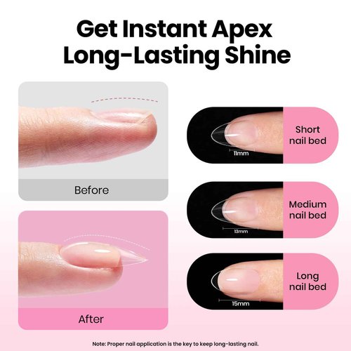 Beetles Tipex Lite Apex Nail Tips Kit, Almond Short, 192pcs 16 Sizes, with UV Nail Glue, Base & Top Coat, Mini Nail Lamp, Nail Clipper & Cuticle Nipper,Pre-Building Pre-Etched Acrylic Tips Kit