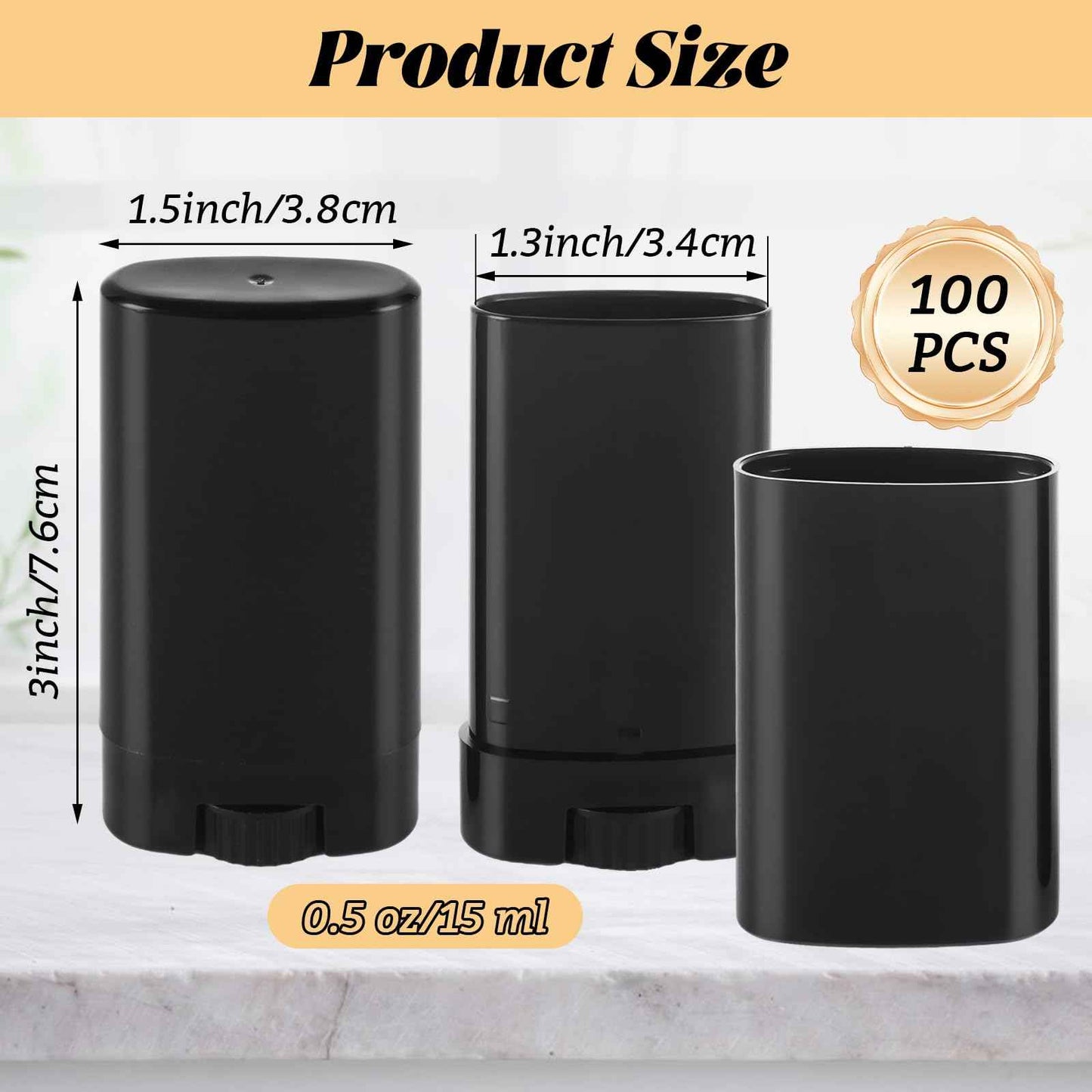 LOPYXBR 100 PCS 0.5 Oz/15 Ml Empty Deodorant Containers Black Oval Twist-Up Filling Stick 15 Ml Refillable Deodorant Tubes Empty Black Lotion Bar Sticks for Homemade Deodorant, DIY Lip Balm