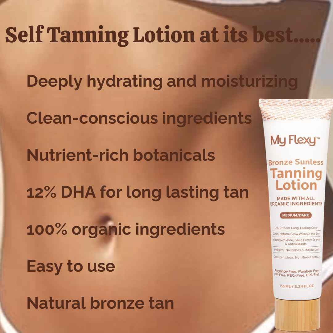 Sunless Tanning Lotion–100% Organic-Medium/Dark Tan, Natural Self Tanner, Non Toxic Gradual Tanning Moisturizer, Streak-Free Self Tanning lotion for body, Sunless Tanner for Fake Tan for Women & Men