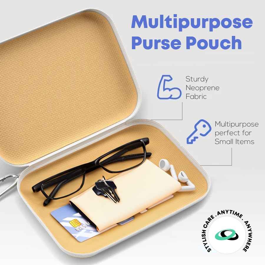 OPTIPAK Slim Multipurpose Purse Pouch | Neoprene Makeup Bag with Zipper Pouch & Carabiner Keychain | Portable Travel Cosmetic Bag, Women’s Travel Makeup Tote (Pack of 1)