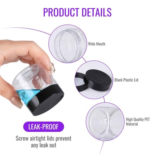 Jaisie.W 2 oz Plastic Jars with Lids 48Pack,Empty Small Plastic Jars with Lids for Storage, Round Clear for Cream,Lotion,Powder,Ointment(2fl.oz,set of 48)