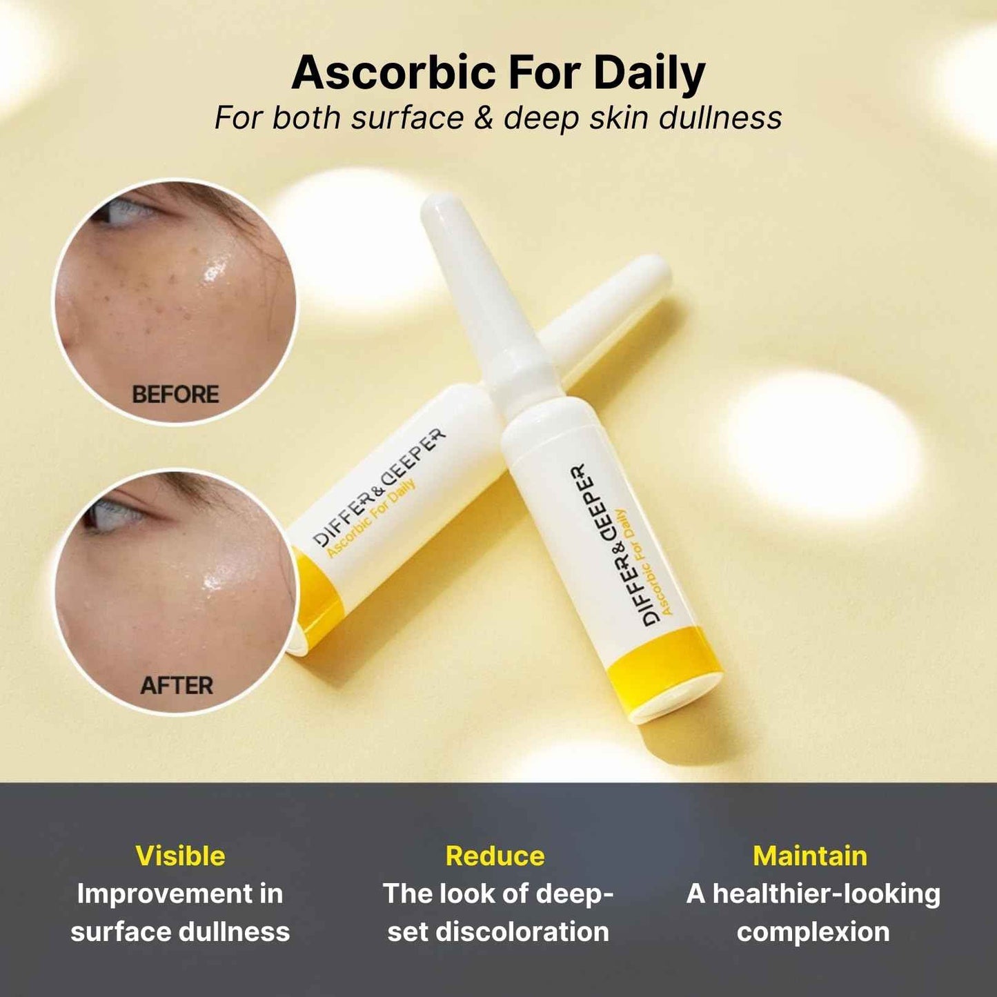 Differ & Deeper Ascorbic For Daily Ampoule – 20% Pure Vitamin C Serum Lightweight Formula | K-Beauty Skincare Ampoules (7 x 2ml)