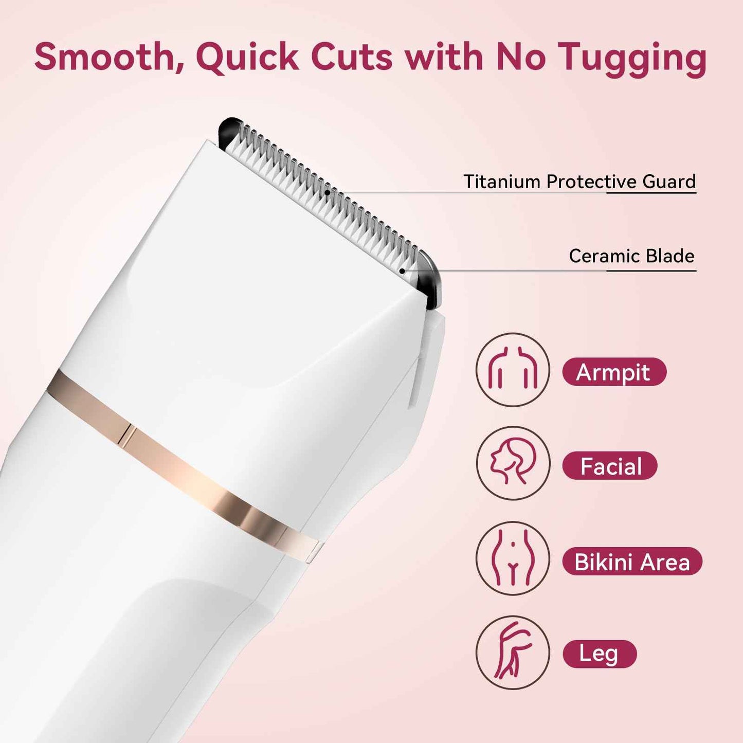 Electric Bikini Trimmer for Women - 4 in 1 Electric Razors for Women, Waterproof Pubic Hair Trimmers and Facial Hair Remover, Replaceable Shaver & Nose Hair Trimmer, Rechargeable Women's Grooming Kit