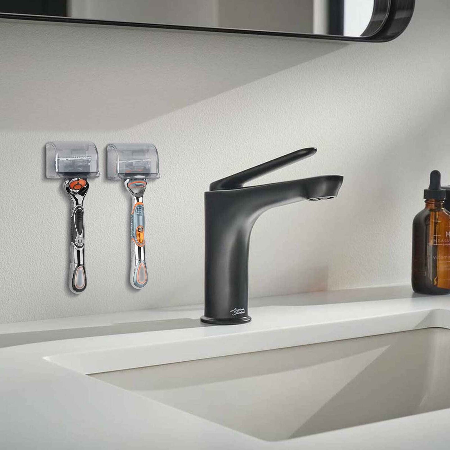 LUEXBOX 2 Pcs Plastic Razor Holders with Cover for Shower Wall, Self Adhesive Waterproof Razor Rack for Bathroom, Compatible with Fusion 5 Proglide, Mach 3 Classic(Grey)