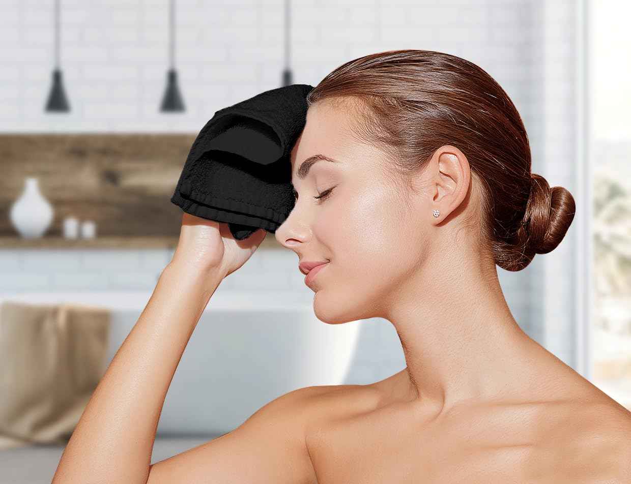 Avalon Towels Cotton Washcloths – (Pack of 24) Size 12x12 Inches, 100% Ring Spun Cotton, Soft & Absorbent Face Towels, Gym Towels, Hotel and Spa Quality, Reusable Fingertip Towels (Black)