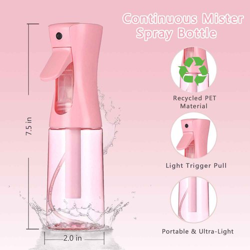 ESSKAM Hair Spray Bottles, Continuous Spray Bottle, Fine Water Mist Spray Bottles for Hair, 2-Pack 6.8 OZ (200 ML) Mister Spray Bottle for Cleaning,Plants,Barbers,Pink