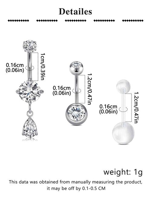 QWALIT Belly Button Piercing Kit Belly Piercing Kits Silver Belly Button Piercing Gun Self Belly Piercing Gun with Surgical Steel Dangle Belly Rings at Home