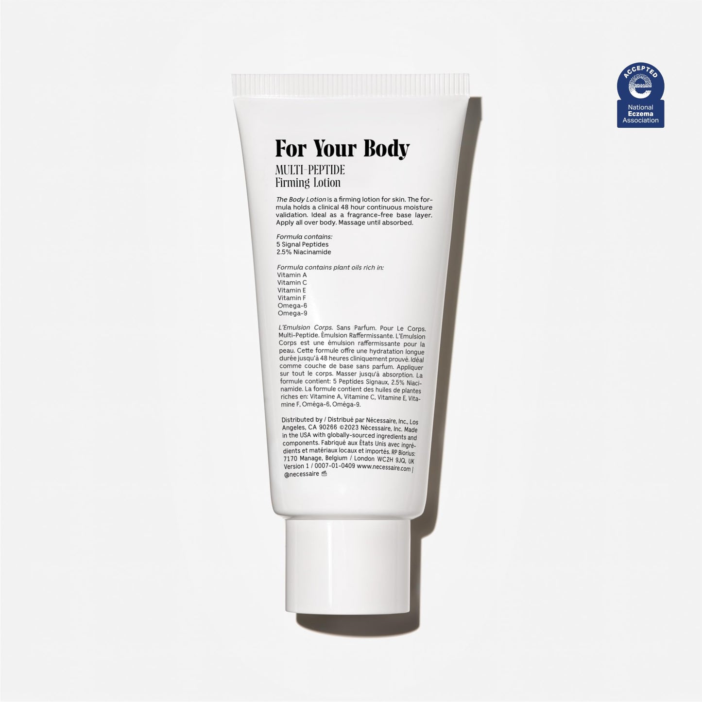 Nécessaire The Body Lotion Fragrance-Free — Unscented Multi-Peptide Body Moisturizer for Women + Men – Non-Comedogenic Lotion for Sensitive Skin – 200 ml/6.8 fl oz