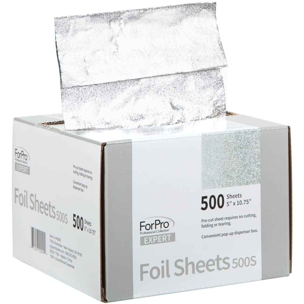 ForPro Expert Embossed Aluminum Foil Sheets 500S, Pop-Up Foil Dispenser, Hair & Food Safe, 5' W x 10.75' L, Pack of 2 (500-Count)
