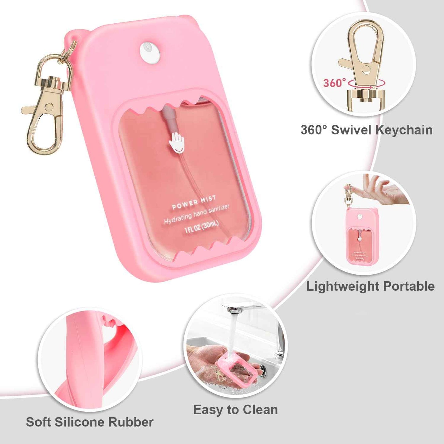 taessv 3Pcs Hand Sanitizer Spray Case for Touchland Silicone Touchland Case Keychain Cute Hand Sanitizer Spray Holder Compatible with Touchland Power Mist Gentle Mist Glow Mist (Pink & Purple & Blue)