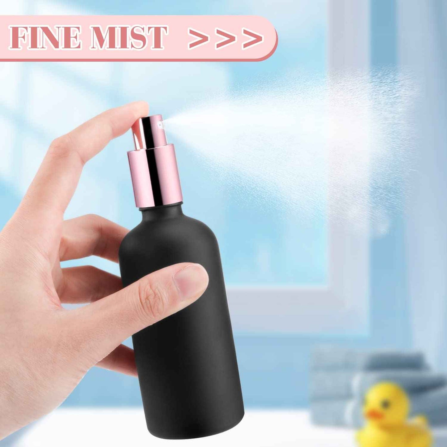 DMuuuDM 6 Pack 3.4 Oz Black Frosted Glass Spray Bottles,Empty Perfume Fine Mist Atomizer,Rose-Golden Pump Head Travel Liquid Holder Containers for Cologne,Essential Oils,Body Sprays-Funnel&Pipette