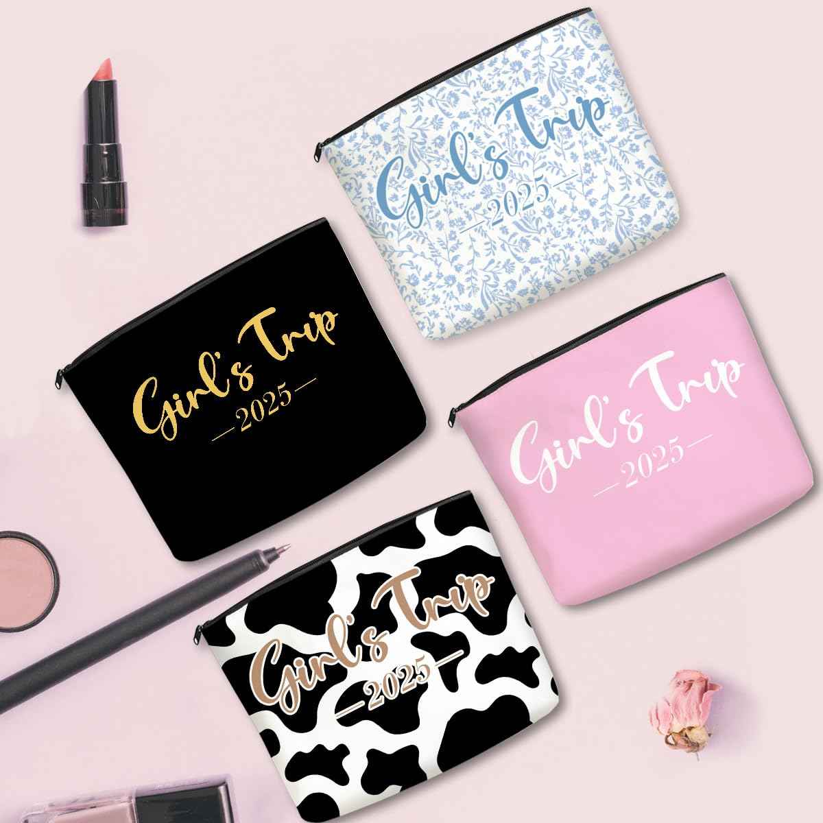 4-in-1 Girls Trip Favors - Weekend Gifts for Women - Makeup Bag & Cosmetic Bags - Weekender Bag for Christmas Vacation