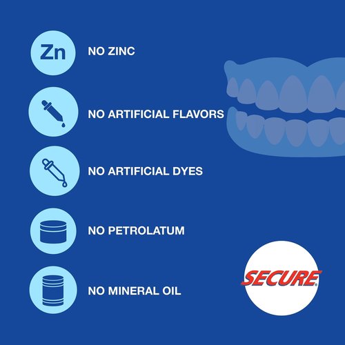 Secure Waterproof Denture Adhesive - Zinc Free - Extra Strong Hold For Upper, Lower or Partials - 1.4 oz (Pack of 2)
