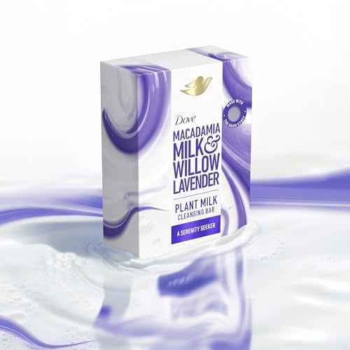 Dove Plant Milk Cleansing Bar Soap Macadamia Milk & Willow Lavender Serenity Seeker 4 Count for Moisturized Skin Gentle Cleanser, No Sulfate Cleansers or Parabens, 98% Biodegradable Formula 5 oz