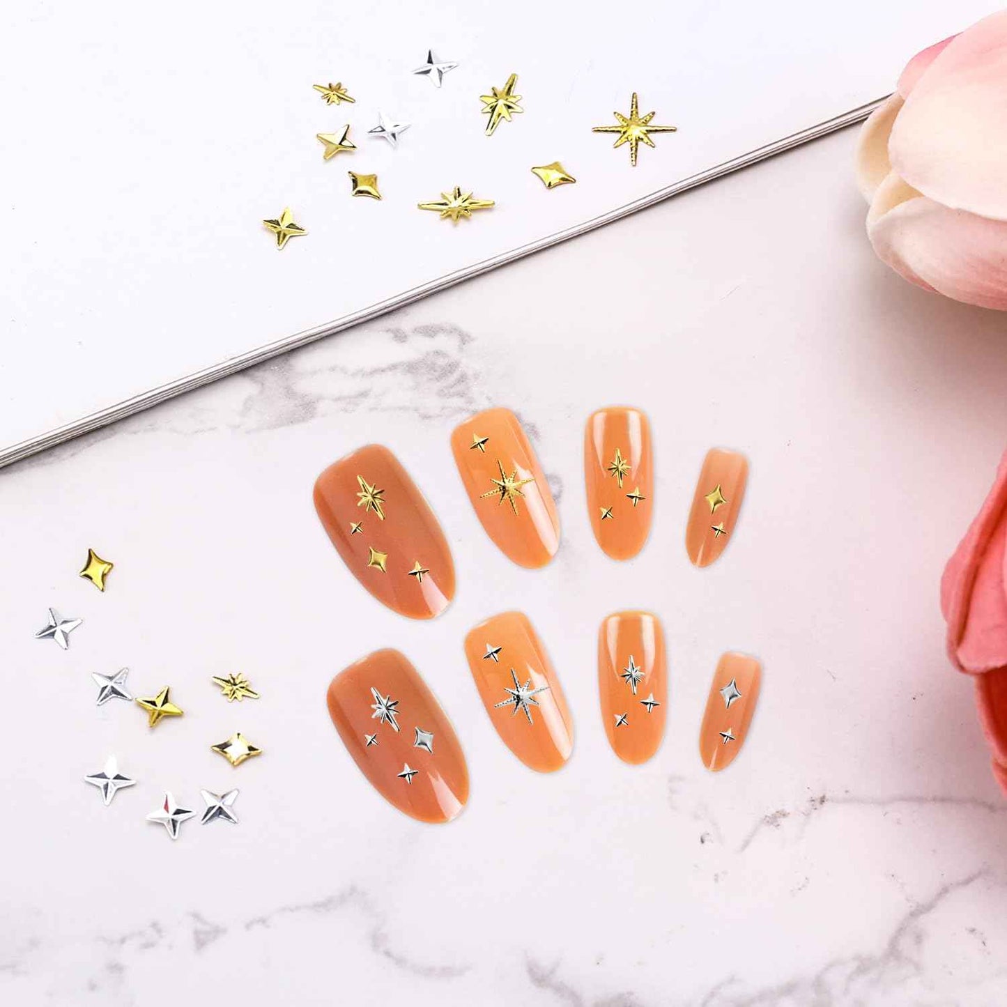 700pcs Star Nail Charms for Nails Art, Gold & Silver Star Nail Gems 3D Multi Style Star Nail Studs Nail Jewelry Rhinestones Decorations for Woman Girl