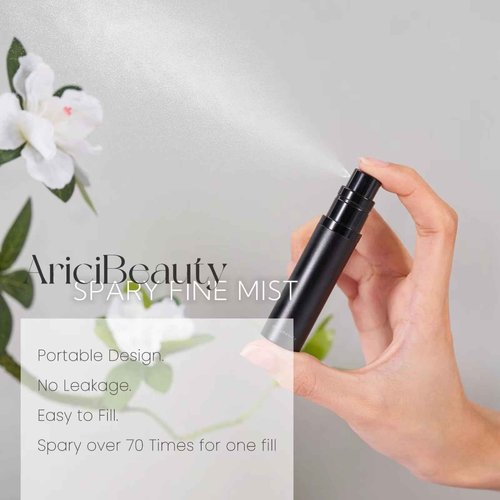 AricizBeauty Travel Refillable Perfume Fragrance Atomizer 0.17fl.oz/5ml. Cologne Pocket Recyclable Portable Sprayer Bottle. Mini Scent Pump Case Dispenser Perfume Container (DEEP GREY + ROSE GOLD)